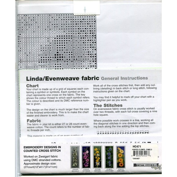Cross Stitch Chart - Heritage Craft - Flower Panel - Poppy - Picture 2 of 2